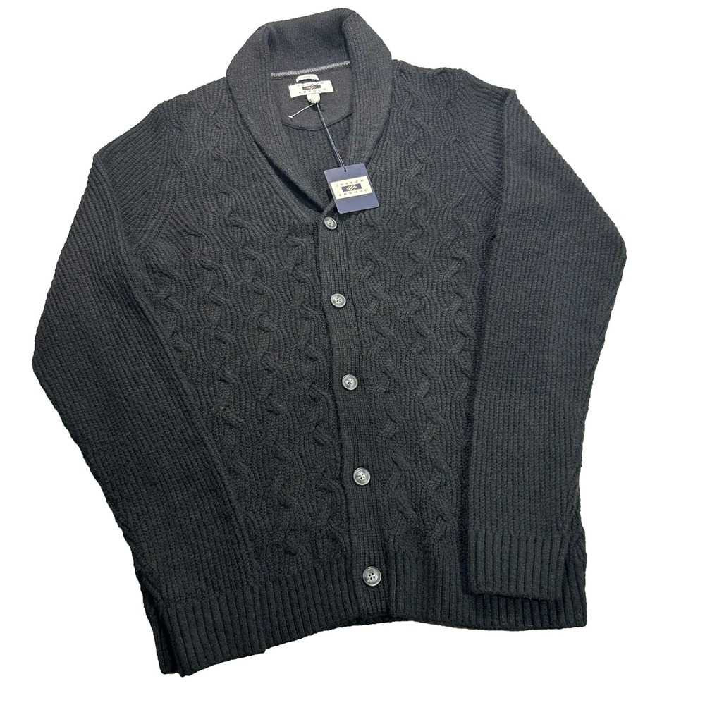 Joseph Abboud Cardigan Mens XLT Black Shawl Collar Chunky Cable Knit Modern Fit